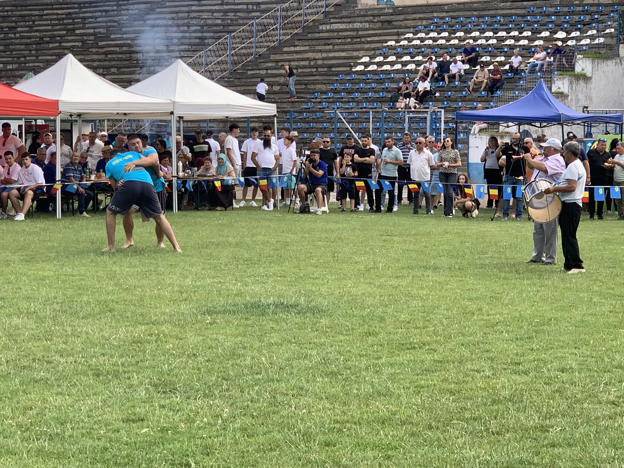 Davulcu performing at traditional Tatar wrestling (kureș) competition. Medgidia, Constanta County, June 2025